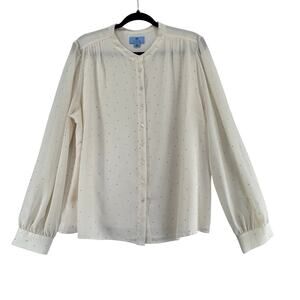CeCe Women’s Blouse XL Ivory Polka Dot Long Sleeve Button Front Top elegant